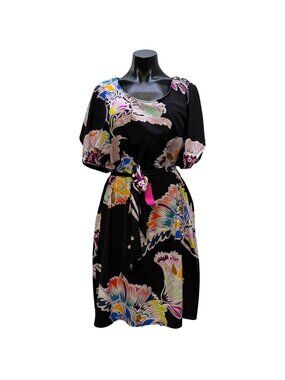 Trina Turk Belted Floral Dress Black Multicolor XL